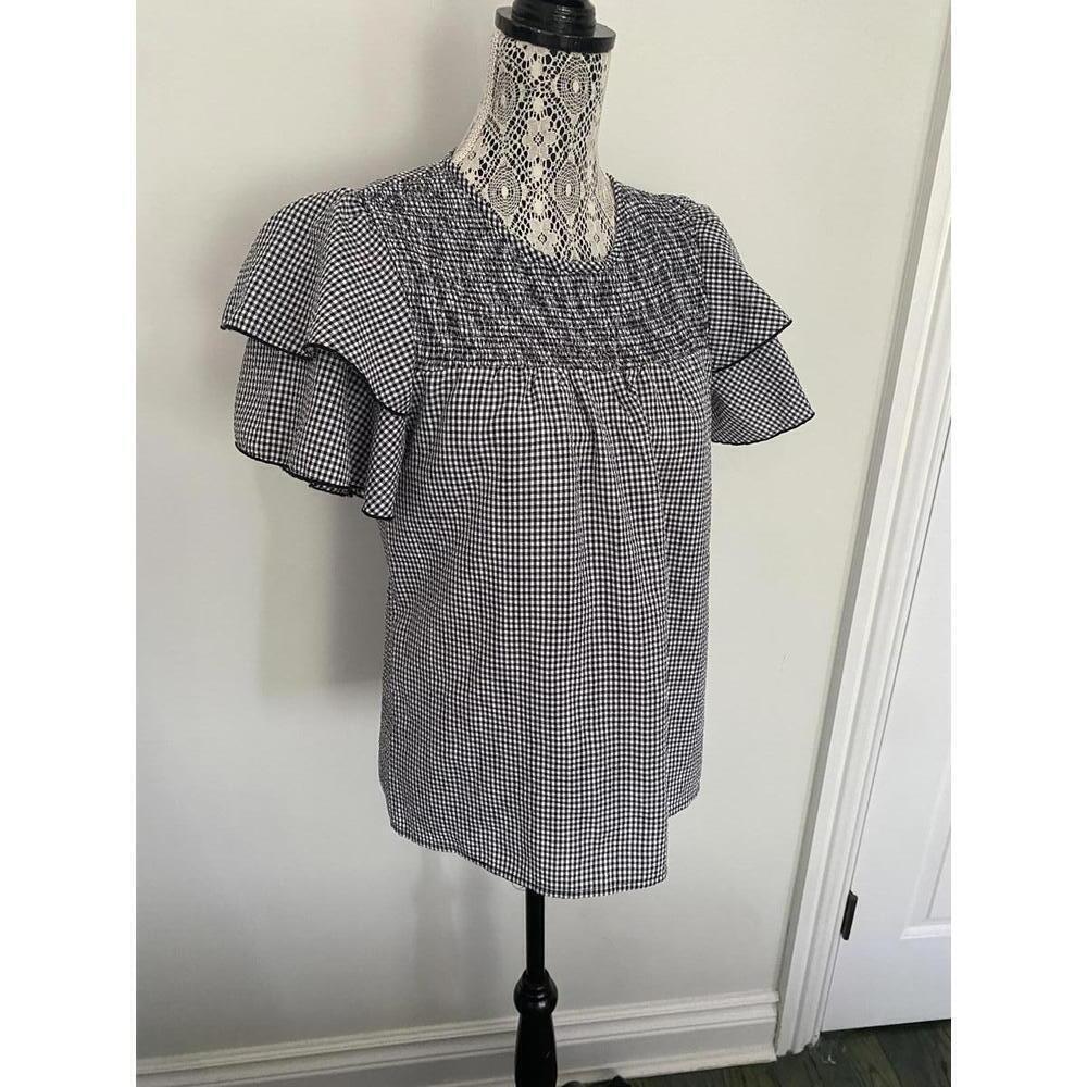Gingham flutter sleeve top french girl black & white